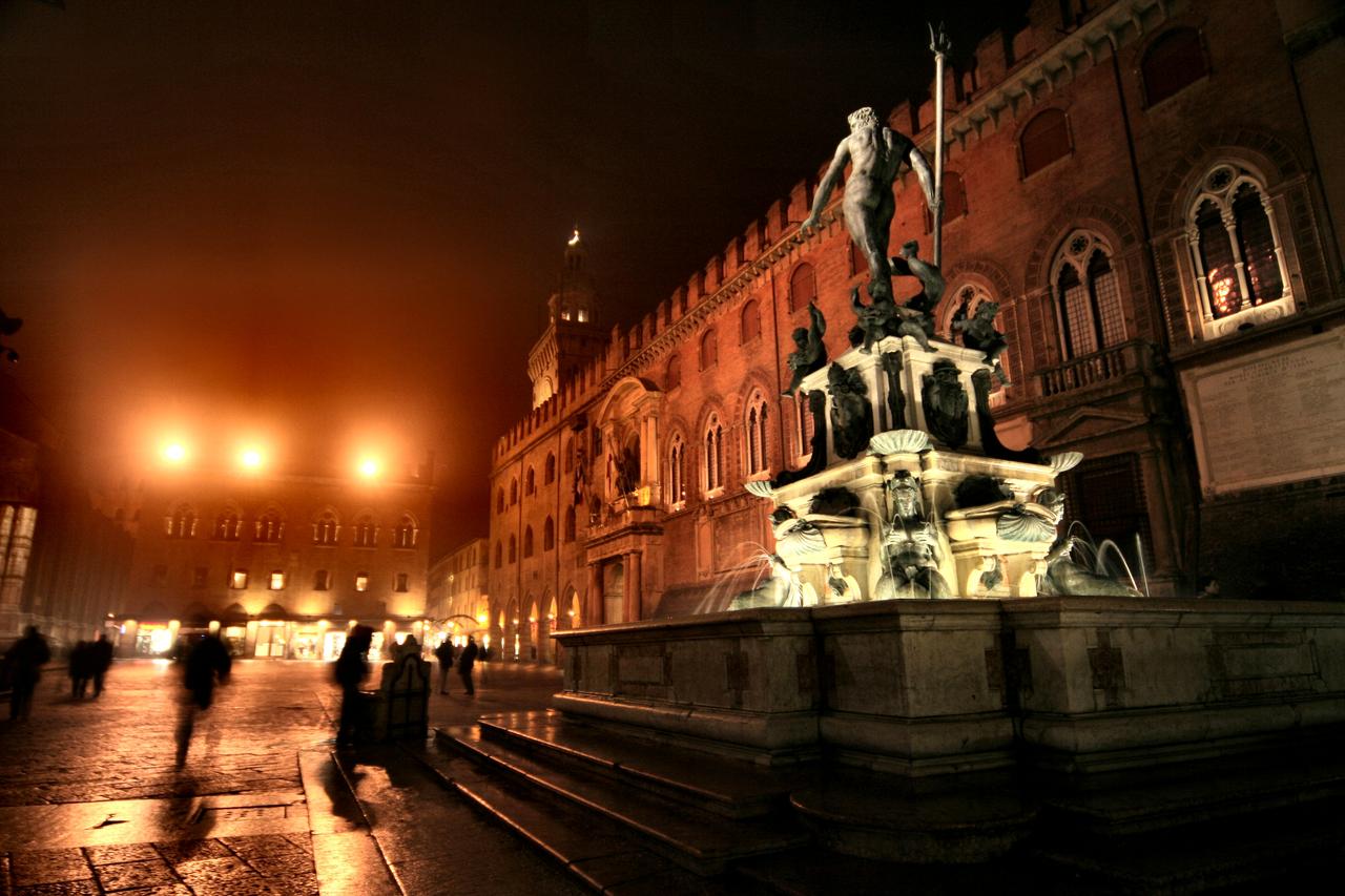 The Two Towers of Bologna with surrounding city monuments